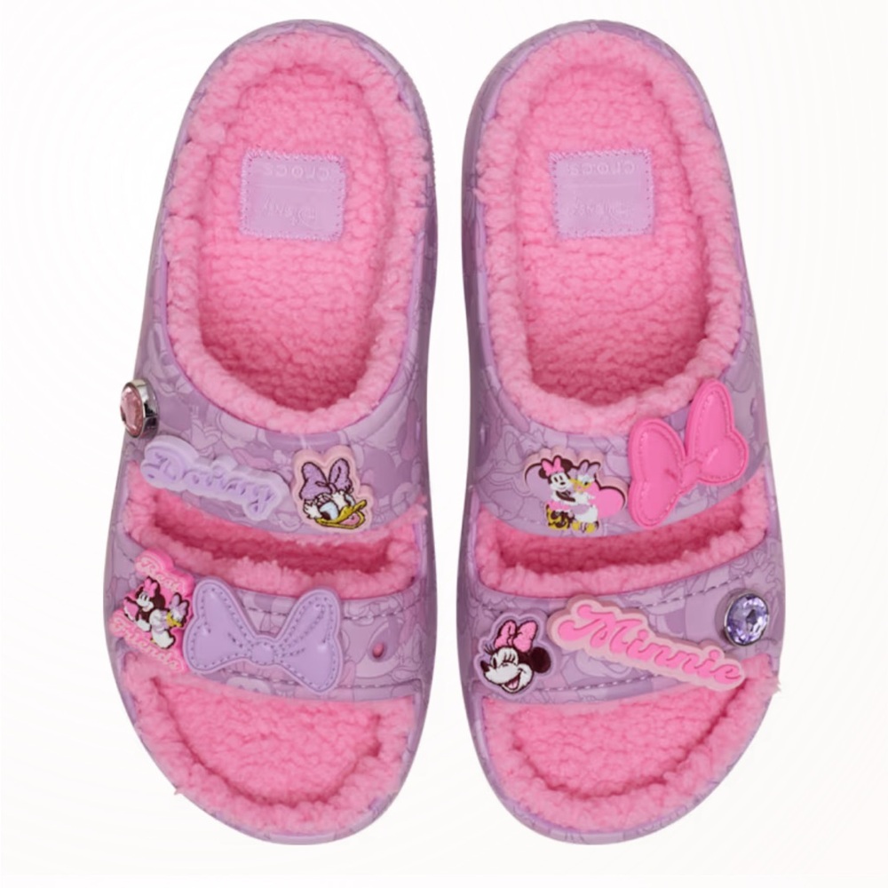 Crocs Cozzzy Sandal Pink and Purple Minnie Mouse Slippers size 6